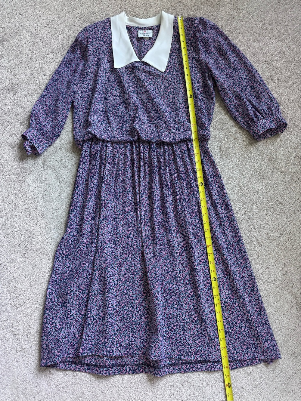 Vintage 70s 80s Floral Midi Dress White Collar Prairie Cottagecore M - Picture 11 of 12